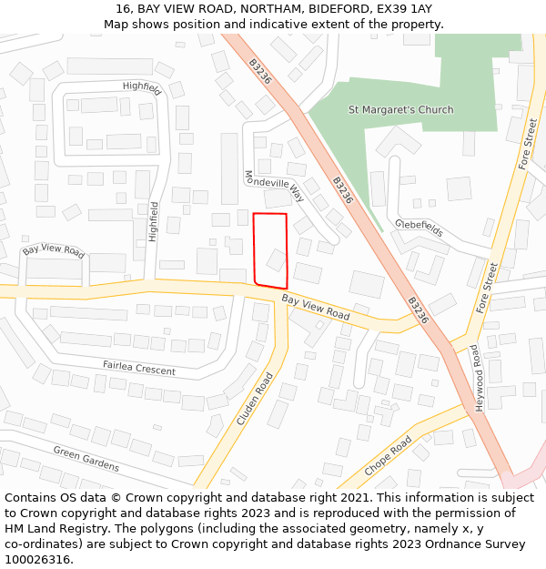 16, BAY VIEW ROAD, NORTHAM, BIDEFORD, EX39 1AY: Location map and indicative extent of plot