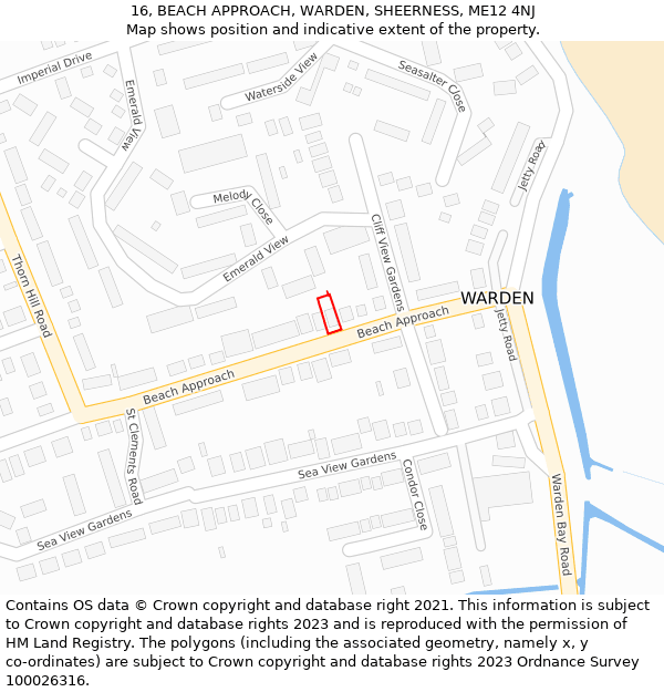 16, BEACH APPROACH, WARDEN, SHEERNESS, ME12 4NJ: Location map and indicative extent of plot