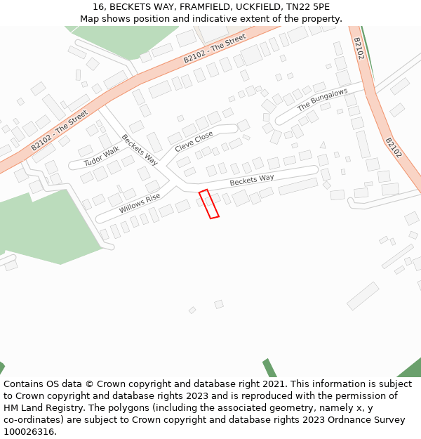 16, BECKETS WAY, FRAMFIELD, UCKFIELD, TN22 5PE: Location map and indicative extent of plot