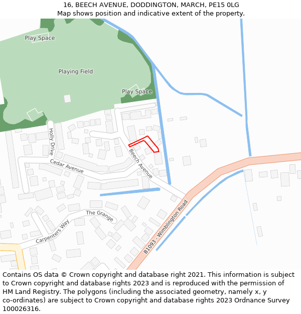 16, BEECH AVENUE, DODDINGTON, MARCH, PE15 0LG: Location map and indicative extent of plot