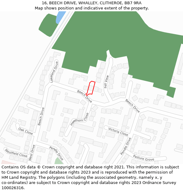 16, BEECH DRIVE, WHALLEY, CLITHEROE, BB7 9RA: Location map and indicative extent of plot