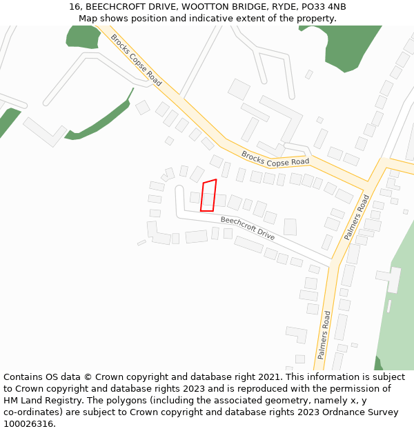 16, BEECHCROFT DRIVE, WOOTTON BRIDGE, RYDE, PO33 4NB: Location map and indicative extent of plot