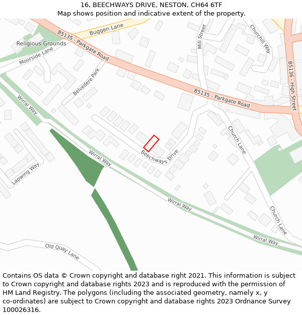 16, BEECHWAYS DRIVE, NESTON, CH64 6TF: Location map and indicative extent of plot