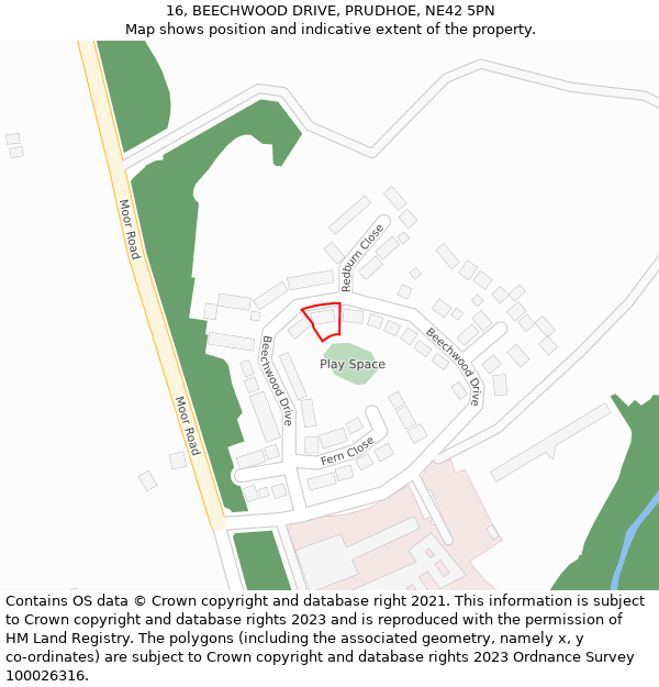 16, BEECHWOOD DRIVE, PRUDHOE, NE42 5PN: Location map and indicative extent of plot