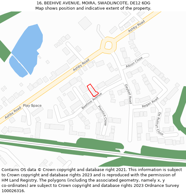 16, BEEHIVE AVENUE, MOIRA, SWADLINCOTE, DE12 6DG: Location map and indicative extent of plot