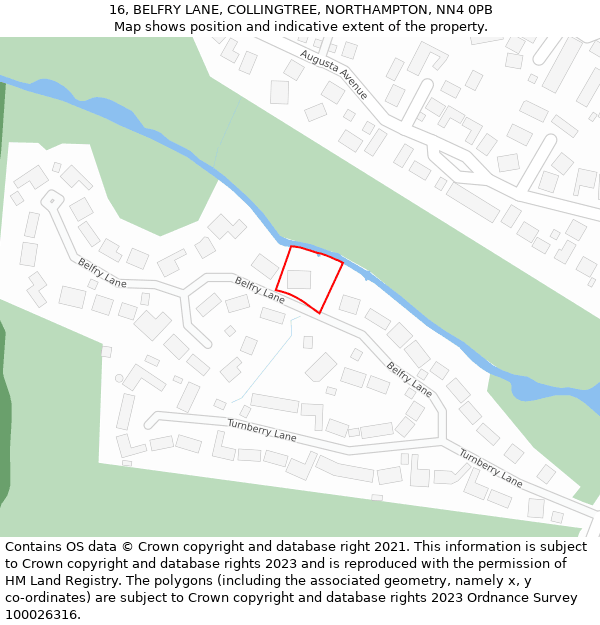 16, BELFRY LANE, COLLINGTREE, NORTHAMPTON, NN4 0PB: Location map and indicative extent of plot