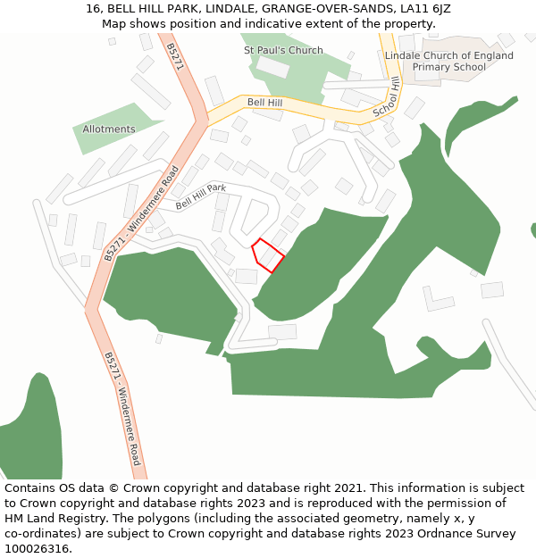 16, BELL HILL PARK, LINDALE, GRANGE-OVER-SANDS, LA11 6JZ: Location map and indicative extent of plot