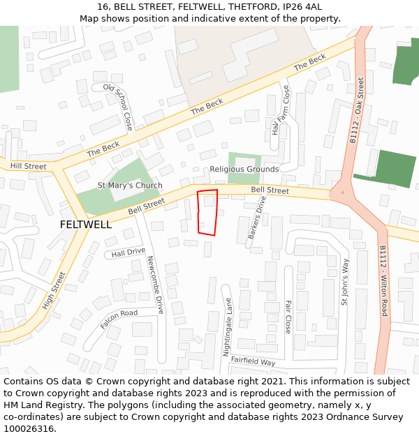 16, BELL STREET, FELTWELL, THETFORD, IP26 4AL: Location map and indicative extent of plot