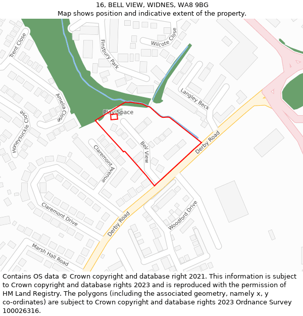 16, BELL VIEW, WIDNES, WA8 9BG: Location map and indicative extent of plot