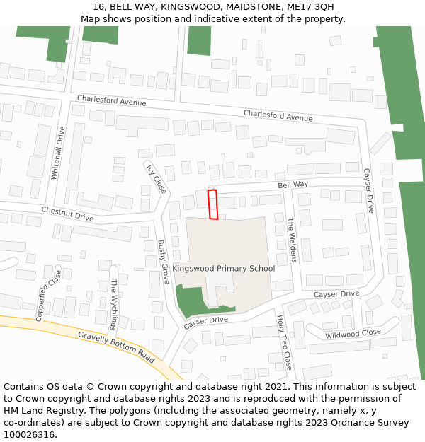 16, BELL WAY, KINGSWOOD, MAIDSTONE, ME17 3QH: Location map and indicative extent of plot