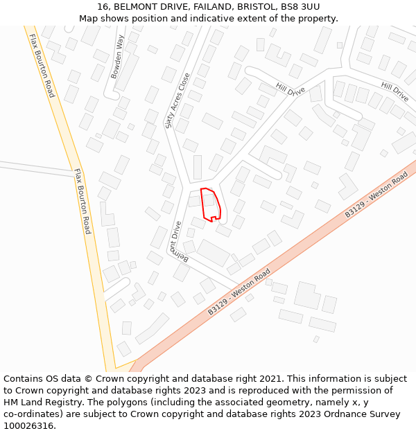 16, BELMONT DRIVE, FAILAND, BRISTOL, BS8 3UU: Location map and indicative extent of plot