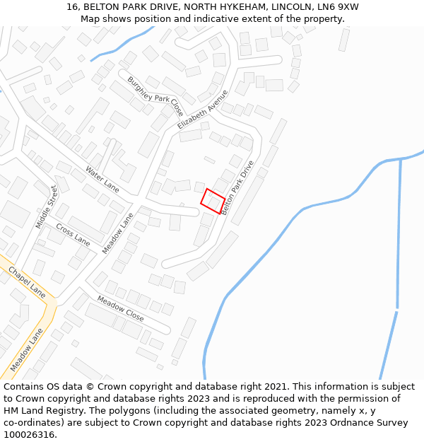 16, BELTON PARK DRIVE, NORTH HYKEHAM, LINCOLN, LN6 9XW: Location map and indicative extent of plot