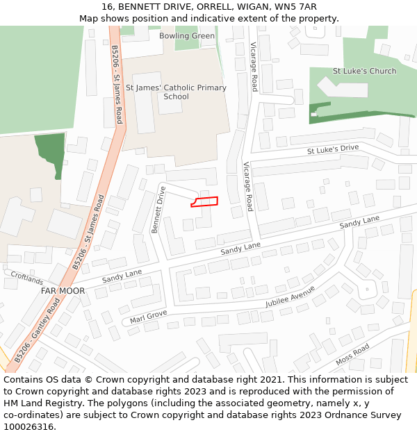 16, BENNETT DRIVE, ORRELL, WIGAN, WN5 7AR: Location map and indicative extent of plot