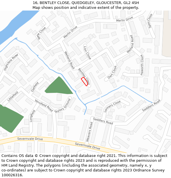 16, BENTLEY CLOSE, QUEDGELEY, GLOUCESTER, GL2 4SH: Location map and indicative extent of plot