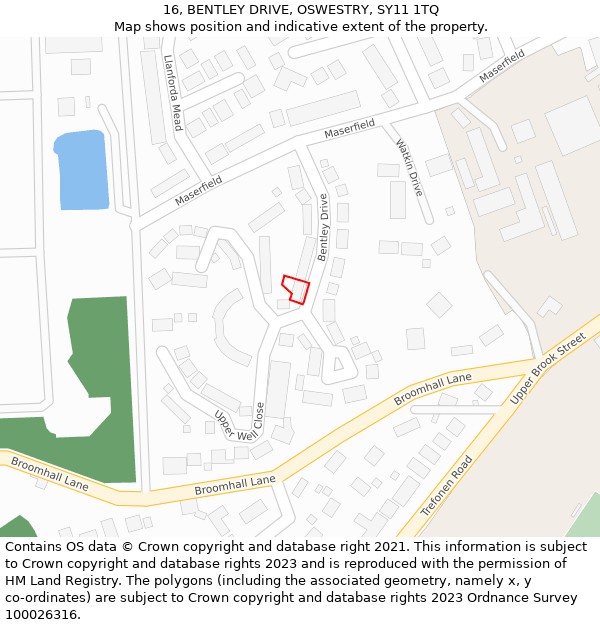 16, BENTLEY DRIVE, OSWESTRY, SY11 1TQ: Location map and indicative extent of plot