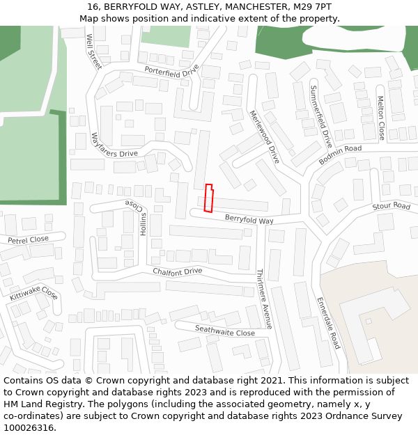 16, BERRYFOLD WAY, ASTLEY, MANCHESTER, M29 7PT: Location map and indicative extent of plot