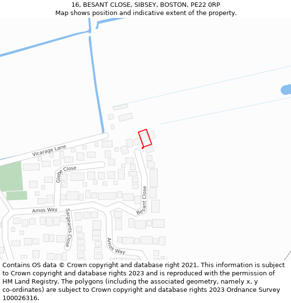 16, BESANT CLOSE, SIBSEY, BOSTON, PE22 0RP: Location map and indicative extent of plot