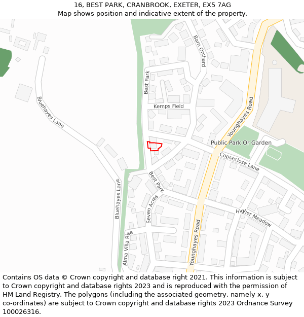 16, BEST PARK, CRANBROOK, EXETER, EX5 7AG: Location map and indicative extent of plot