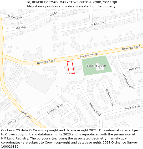 16, BEVERLEY ROAD, MARKET WEIGHTON, YORK, YO43 3JP: Location map and indicative extent of plot