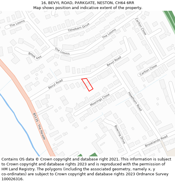 16, BEVYL ROAD, PARKGATE, NESTON, CH64 6RR: Location map and indicative extent of plot