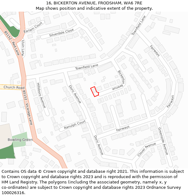 16, BICKERTON AVENUE, FRODSHAM, WA6 7RE: Location map and indicative extent of plot