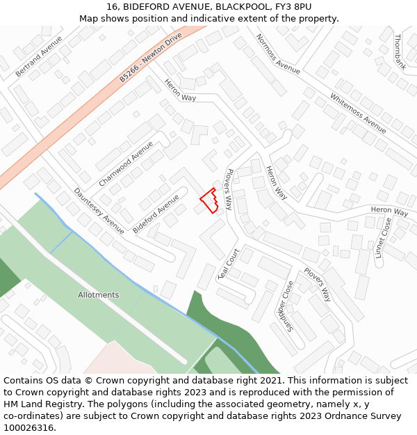 16, BIDEFORD AVENUE, BLACKPOOL, FY3 8PU: Location map and indicative extent of plot