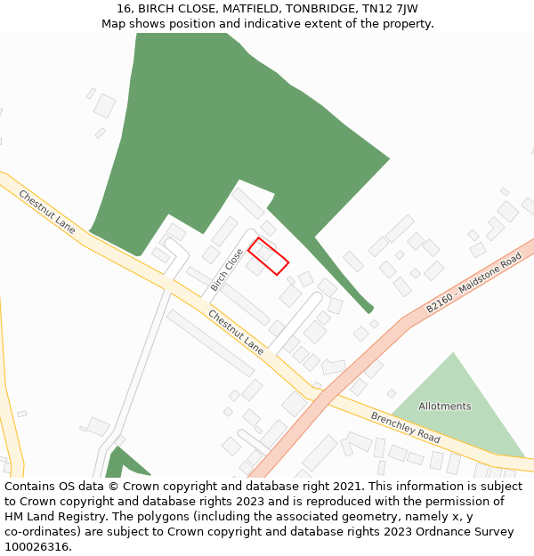 16, BIRCH CLOSE, MATFIELD, TONBRIDGE, TN12 7JW: Location map and indicative extent of plot