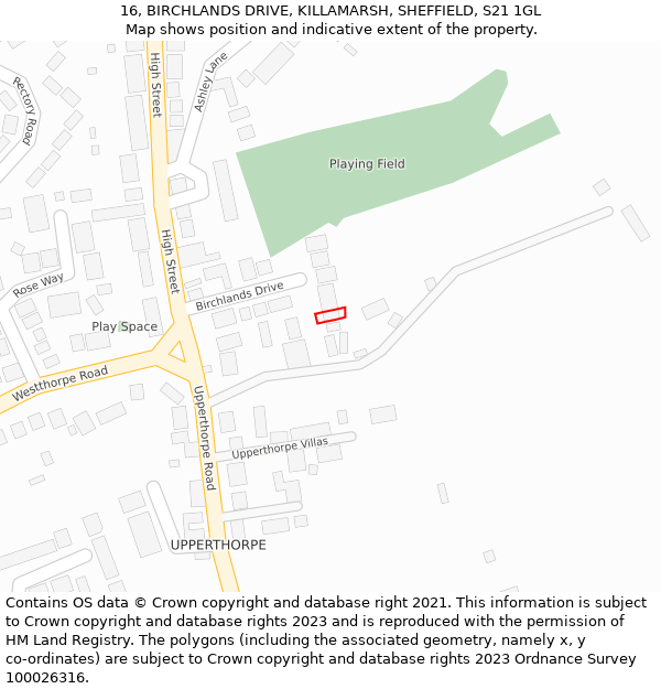 16, BIRCHLANDS DRIVE, KILLAMARSH, SHEFFIELD, S21 1GL: Location map and indicative extent of plot