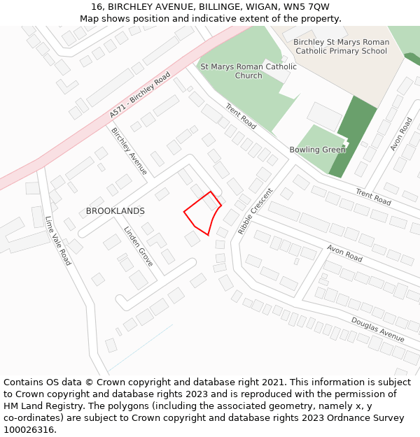 16, BIRCHLEY AVENUE, BILLINGE, WIGAN, WN5 7QW: Location map and indicative extent of plot