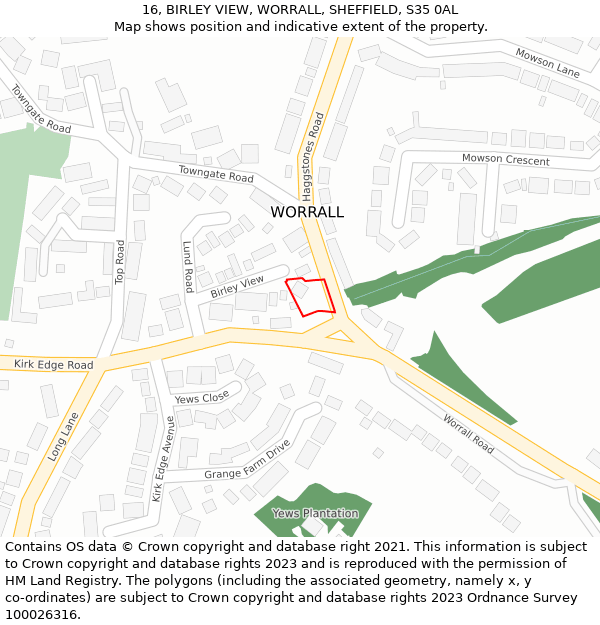 16, BIRLEY VIEW, WORRALL, SHEFFIELD, S35 0AL: Location map and indicative extent of plot