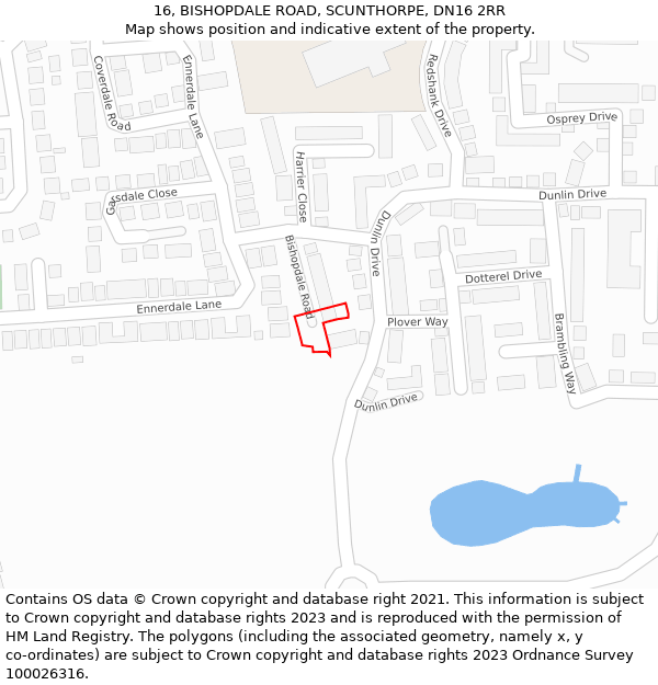 16, BISHOPDALE ROAD, SCUNTHORPE, DN16 2RR: Location map and indicative extent of plot