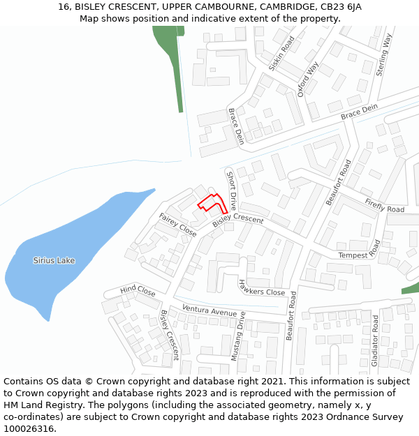 16, BISLEY CRESCENT, UPPER CAMBOURNE, CAMBRIDGE, CB23 6JA: Location map and indicative extent of plot