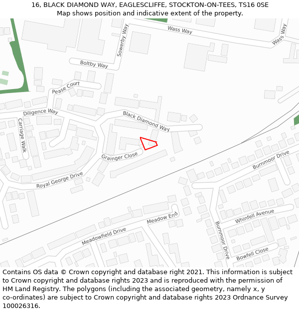 16, BLACK DIAMOND WAY, EAGLESCLIFFE, STOCKTON-ON-TEES, TS16 0SE: Location map and indicative extent of plot