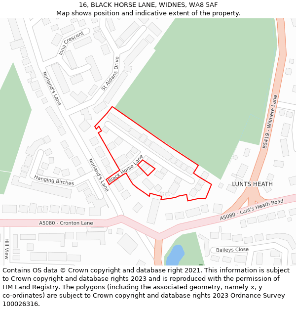 16, BLACK HORSE LANE, WIDNES, WA8 5AF: Location map and indicative extent of plot