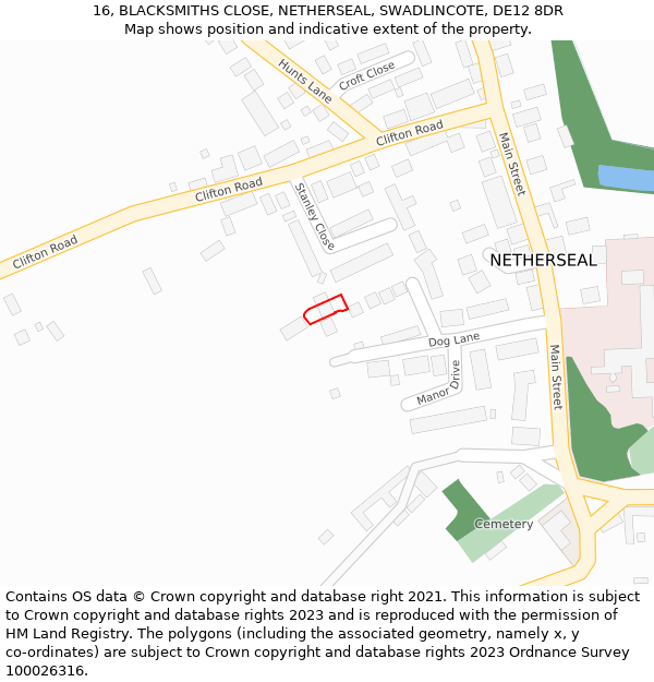 16, BLACKSMITHS CLOSE, NETHERSEAL, SWADLINCOTE, DE12 8DR: Location map and indicative extent of plot