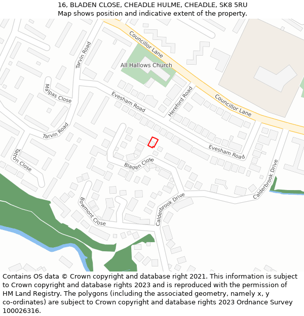 16, BLADEN CLOSE, CHEADLE HULME, CHEADLE, SK8 5RU: Location map and indicative extent of plot