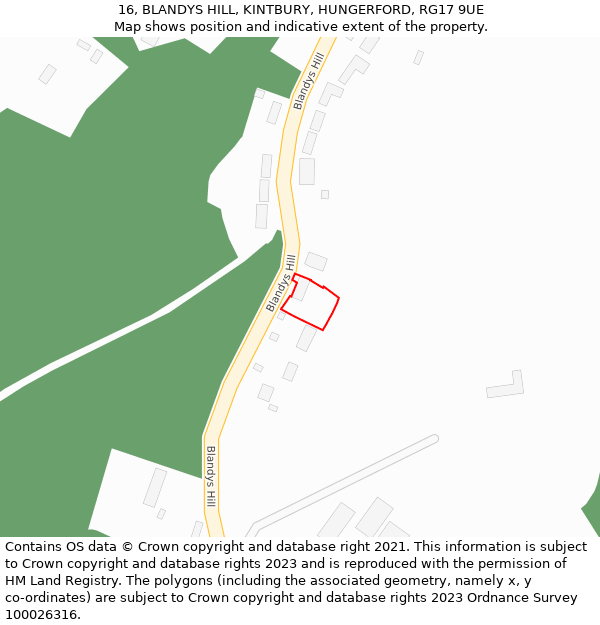 16, BLANDYS HILL, KINTBURY, HUNGERFORD, RG17 9UE: Location map and indicative extent of plot
