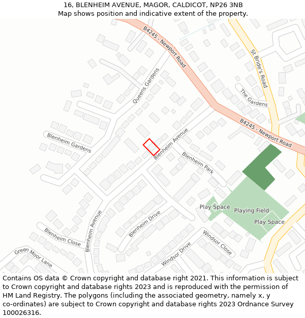 16, BLENHEIM AVENUE, MAGOR, CALDICOT, NP26 3NB: Location map and indicative extent of plot