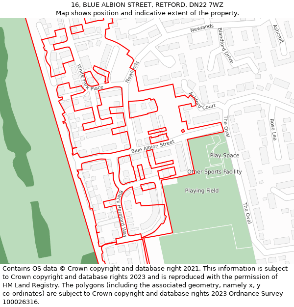 16, BLUE ALBION STREET, RETFORD, DN22 7WZ: Location map and indicative extent of plot