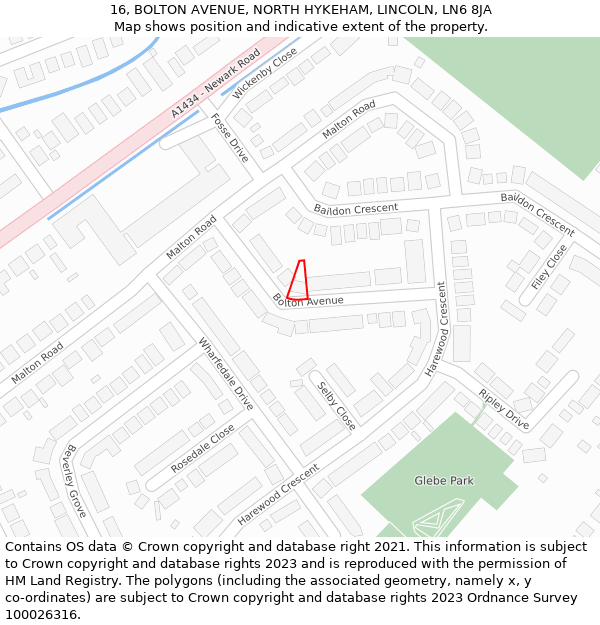 16, BOLTON AVENUE, NORTH HYKEHAM, LINCOLN, LN6 8JA: Location map and indicative extent of plot