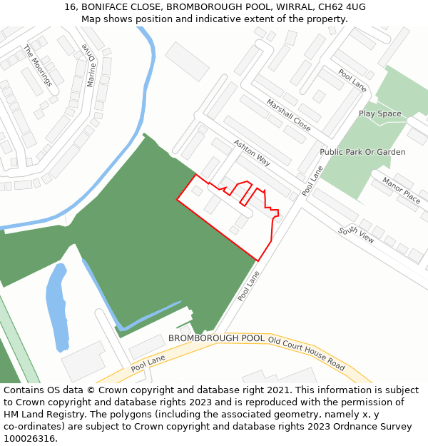 16, BONIFACE CLOSE, BROMBOROUGH POOL, WIRRAL, CH62 4UG: Location map and indicative extent of plot
