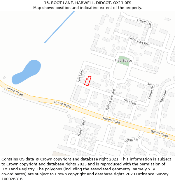 16, BOOT LANE, HARWELL, DIDCOT, OX11 0FS: Location map and indicative extent of plot