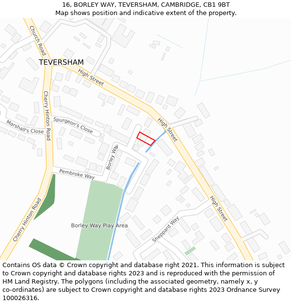 16, BORLEY WAY, TEVERSHAM, CAMBRIDGE, CB1 9BT: Location map and indicative extent of plot