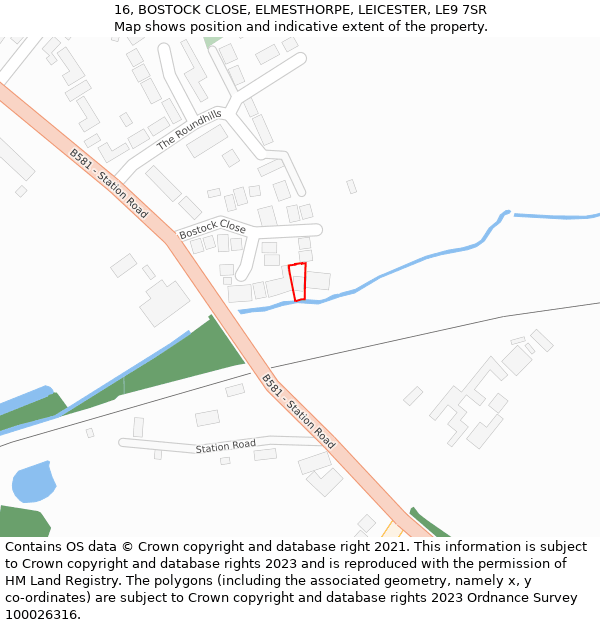 16, BOSTOCK CLOSE, ELMESTHORPE, LEICESTER, LE9 7SR: Location map and indicative extent of plot