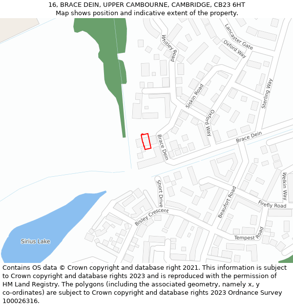 16, BRACE DEIN, UPPER CAMBOURNE, CAMBRIDGE, CB23 6HT: Location map and indicative extent of plot