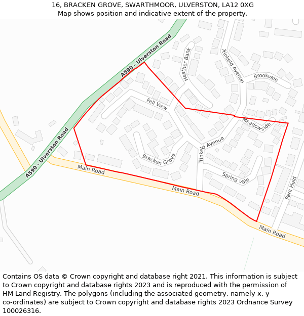 16, BRACKEN GROVE, SWARTHMOOR, ULVERSTON, LA12 0XG: Location map and indicative extent of plot