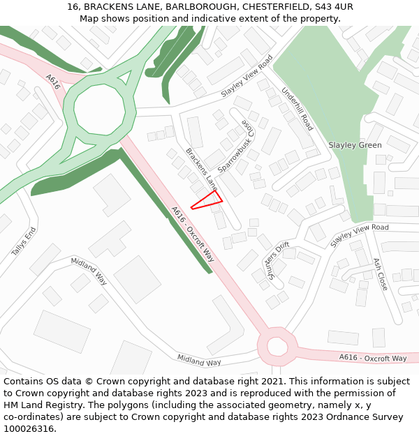 16, BRACKENS LANE, BARLBOROUGH, CHESTERFIELD, S43 4UR: Location map and indicative extent of plot