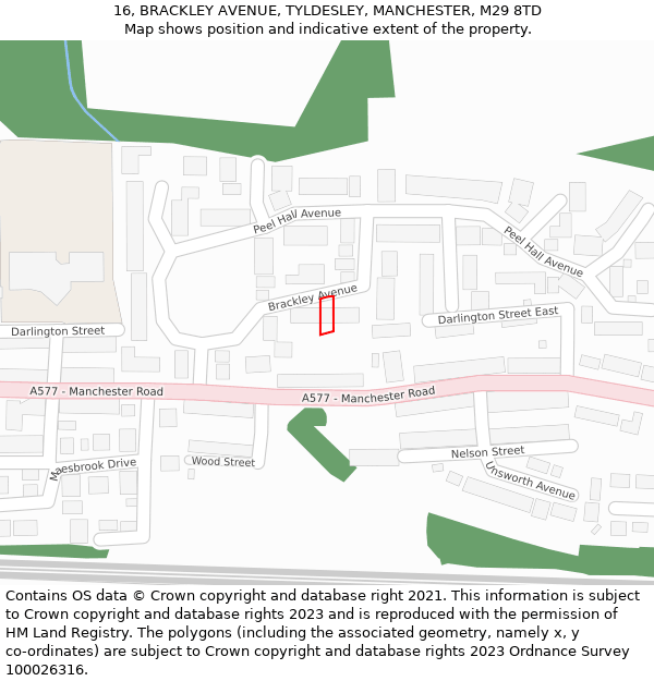 16, BRACKLEY AVENUE, TYLDESLEY, MANCHESTER, M29 8TD: Location map and indicative extent of plot