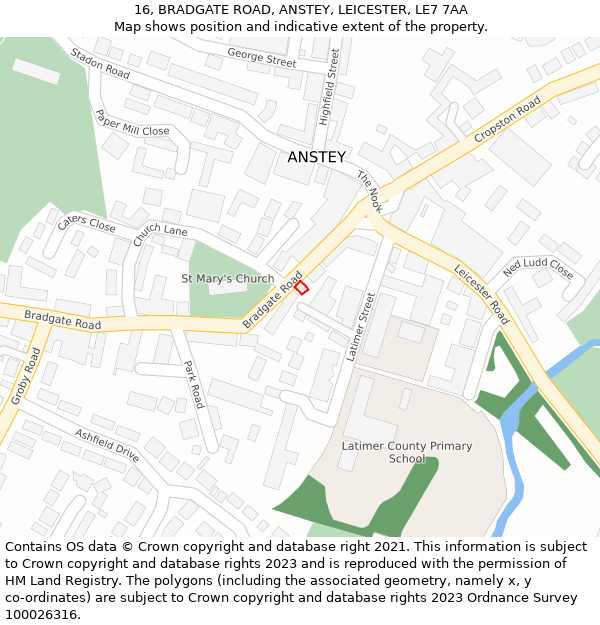 16, BRADGATE ROAD, ANSTEY, LEICESTER, LE7 7AA: Location map and indicative extent of plot