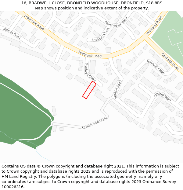 16, BRADWELL CLOSE, DRONFIELD WOODHOUSE, DRONFIELD, S18 8RS: Location map and indicative extent of plot